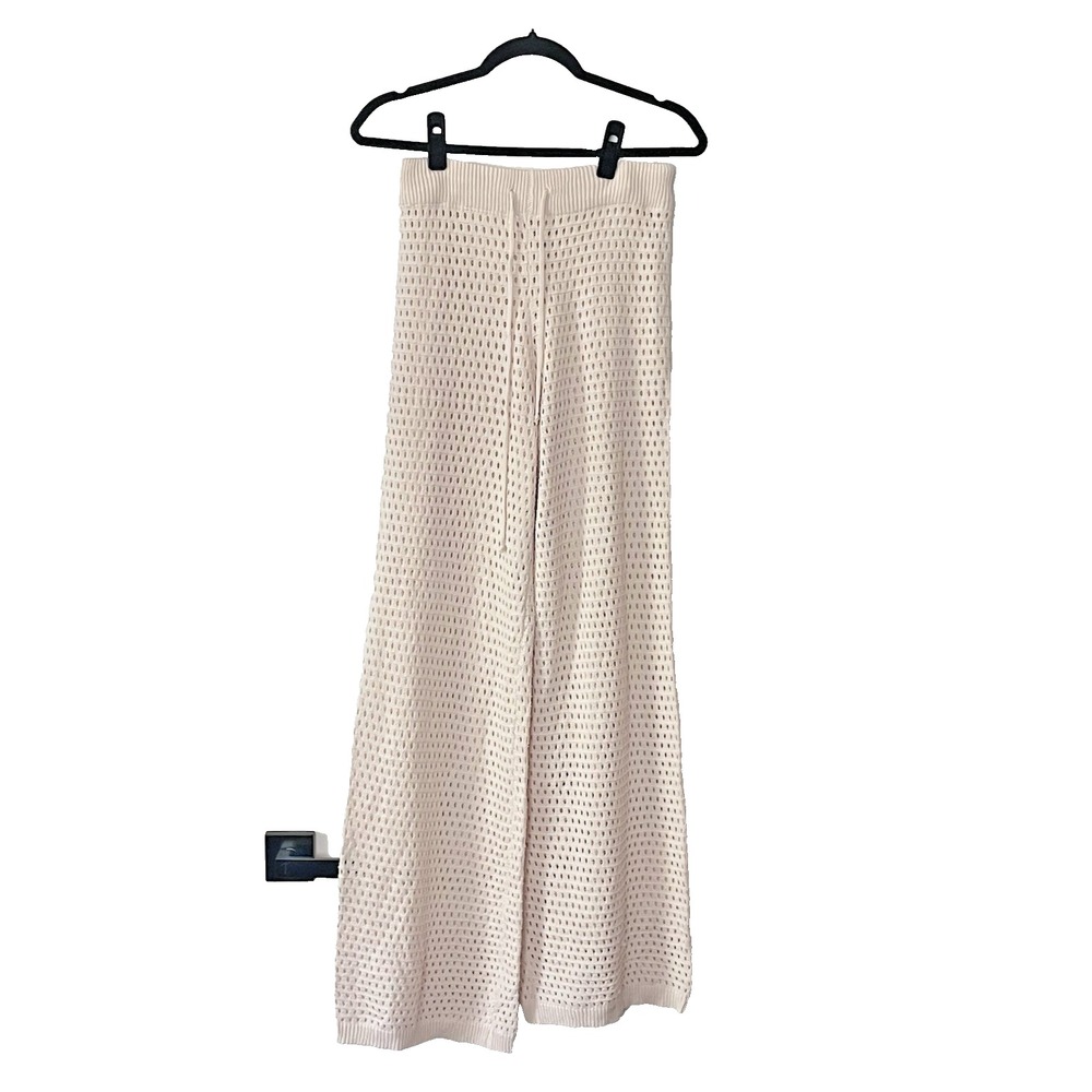 Crochet Beach CoverUp Pants Women's M Ivory Wide Leg Swim Cover Up Resort Cruise - Picture 3 of 4